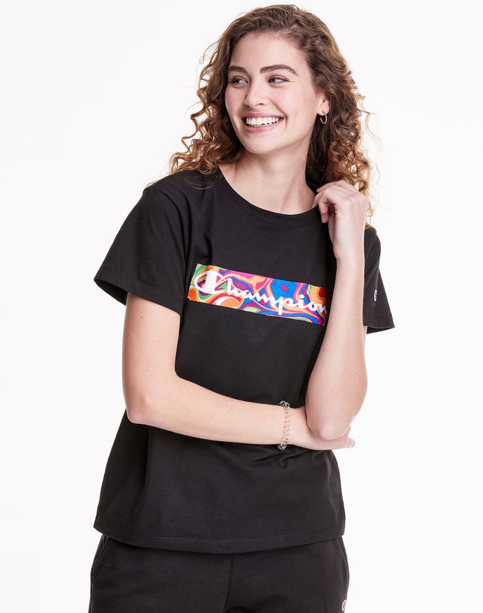 Champion Classic Jersey Liquid Filled Block With Script Logo T-Shirt Dames - Zwart - Belgie 8326DJGX